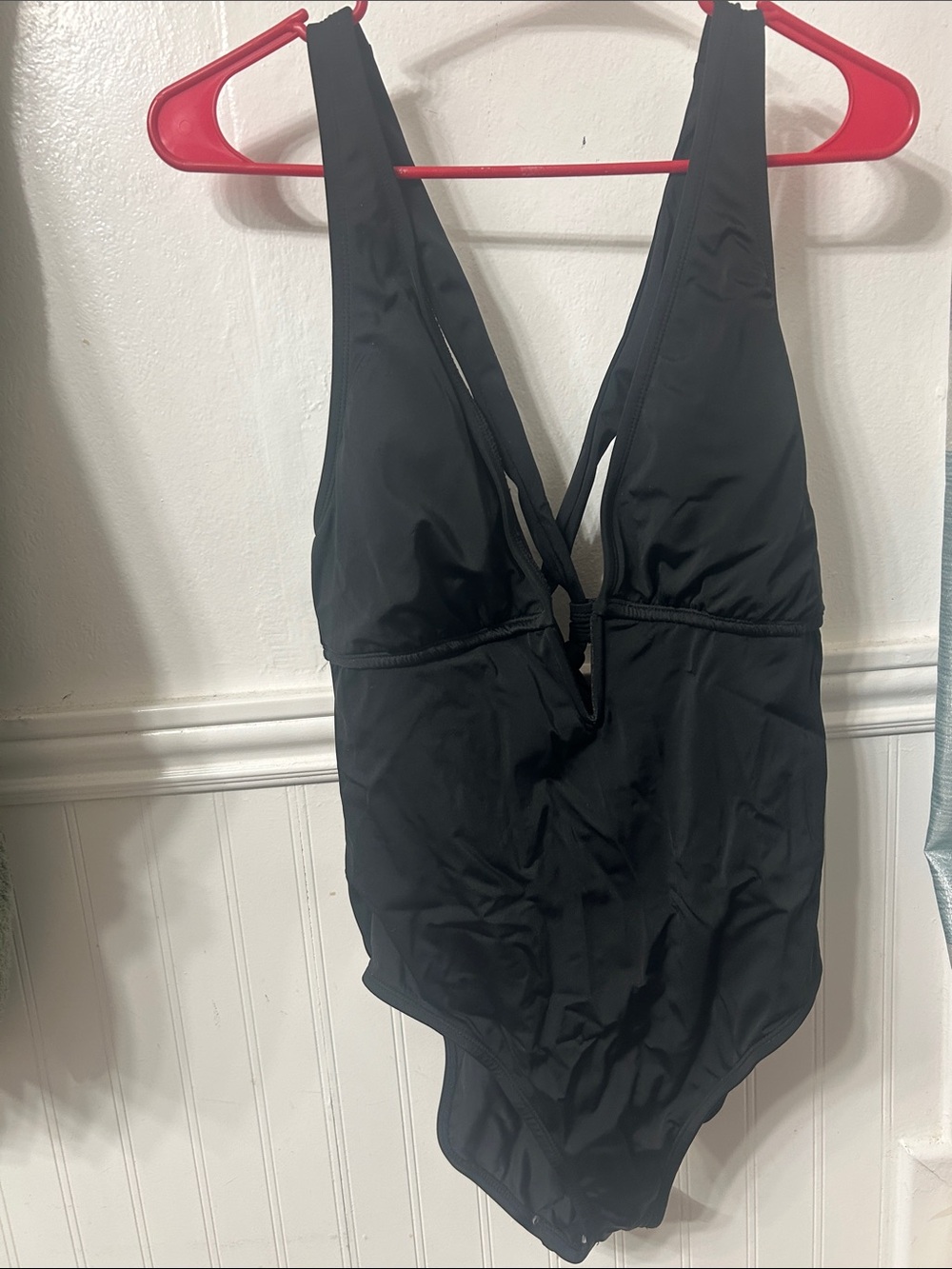 Shade & Shore Black Plunge One-Piece Swimsuit